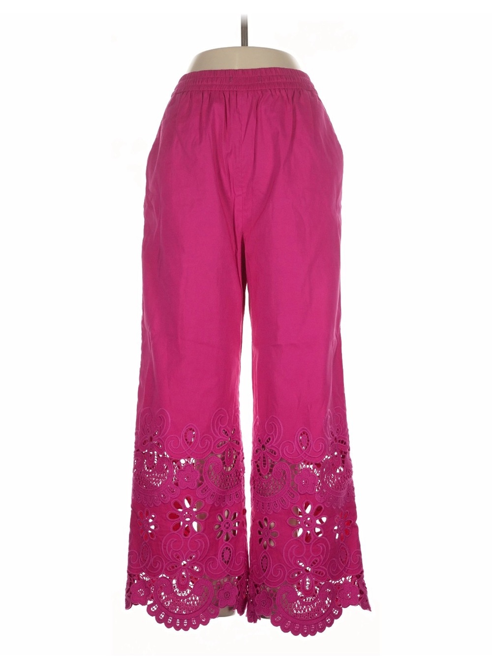 Valentino Garavani Fuchsia Wide-Leg Embroidered Cutwork Pants